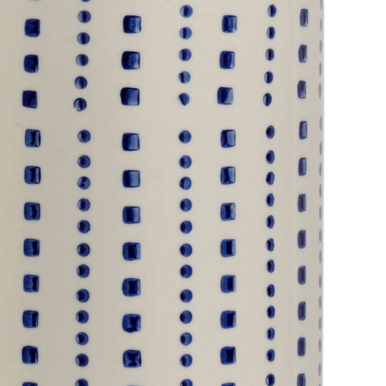 Milton Blue and White Glazed Ceramic Table Lamp with Linen Shade