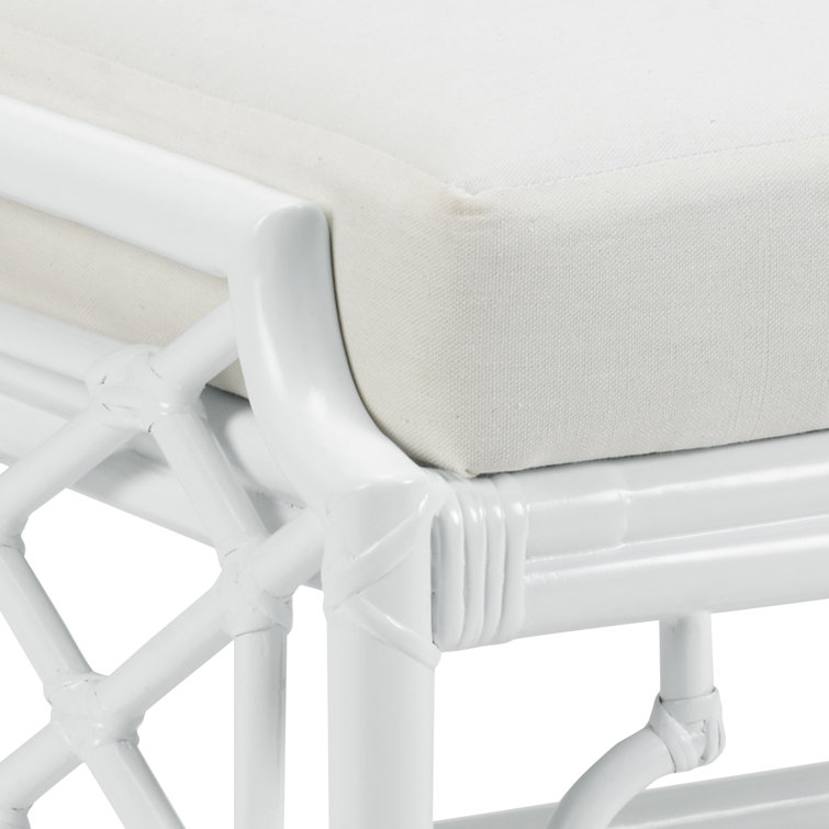 White Coastal Upholstered Rattan Ottoman Stool