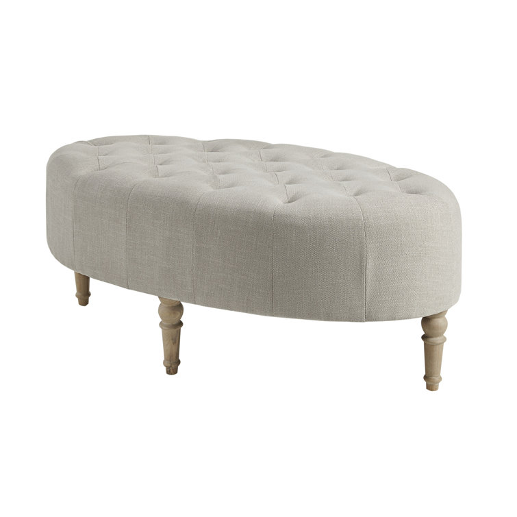 Clara Tufted Beige Linen Round Ottoman