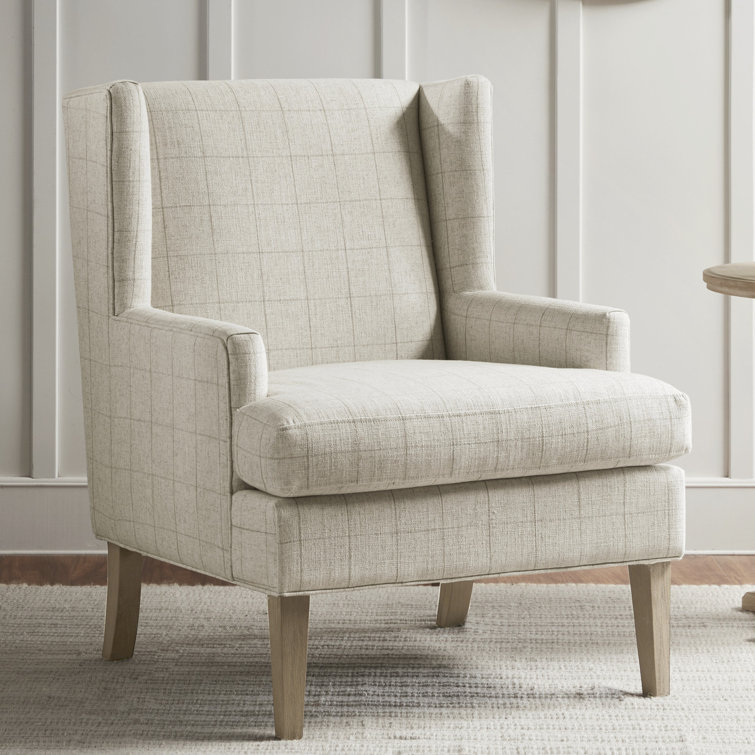 Beige Wood Classic Accent Armchair with Intricate Stitching