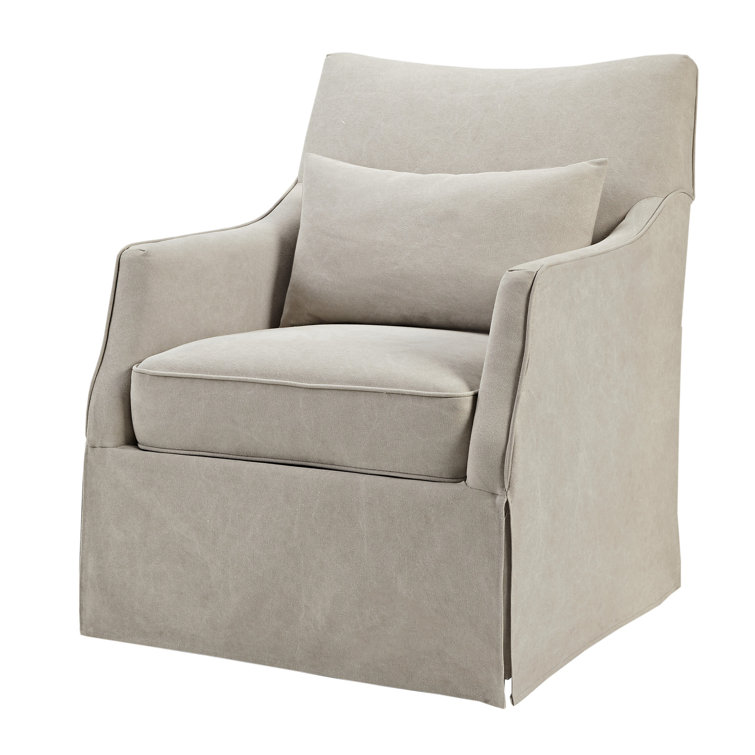 Beige Transitional Skirted Swivel Chair with Lumbar Pillow