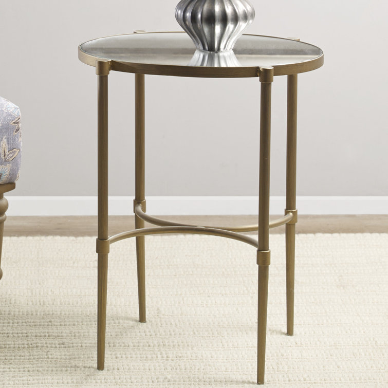 Lia 23" Antique Bronze Metal and Glass Oval Accent Table