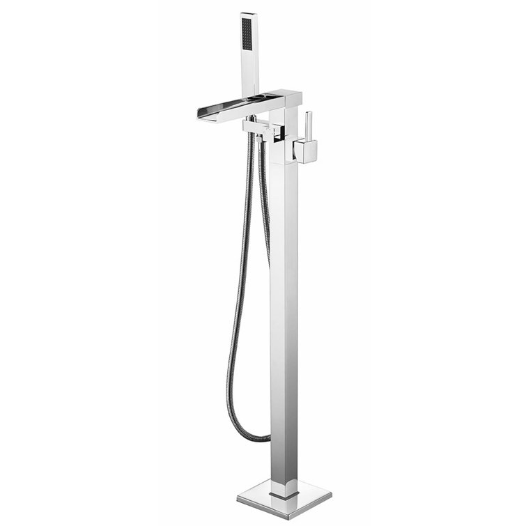 Chrome Freestanding Single Handle Tub Filler with Hand Shower