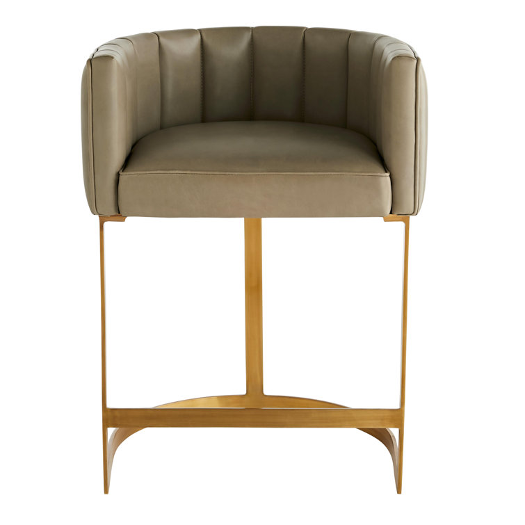 Morel Leather and Antique Brass 24" Counter Stool