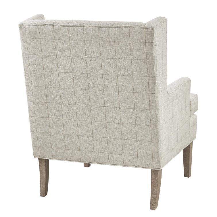 Beige Wood Classic Accent Armchair with Intricate Stitching