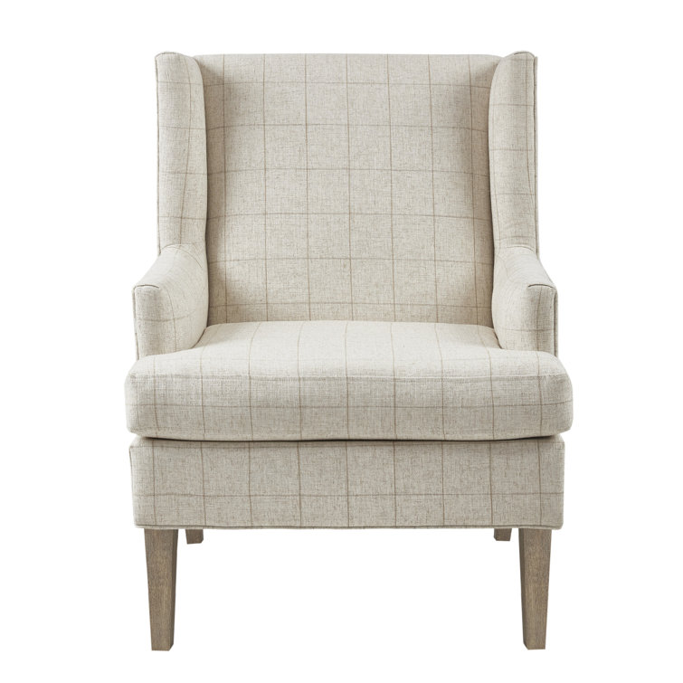 Beige Wood Classic Accent Armchair with Intricate Stitching