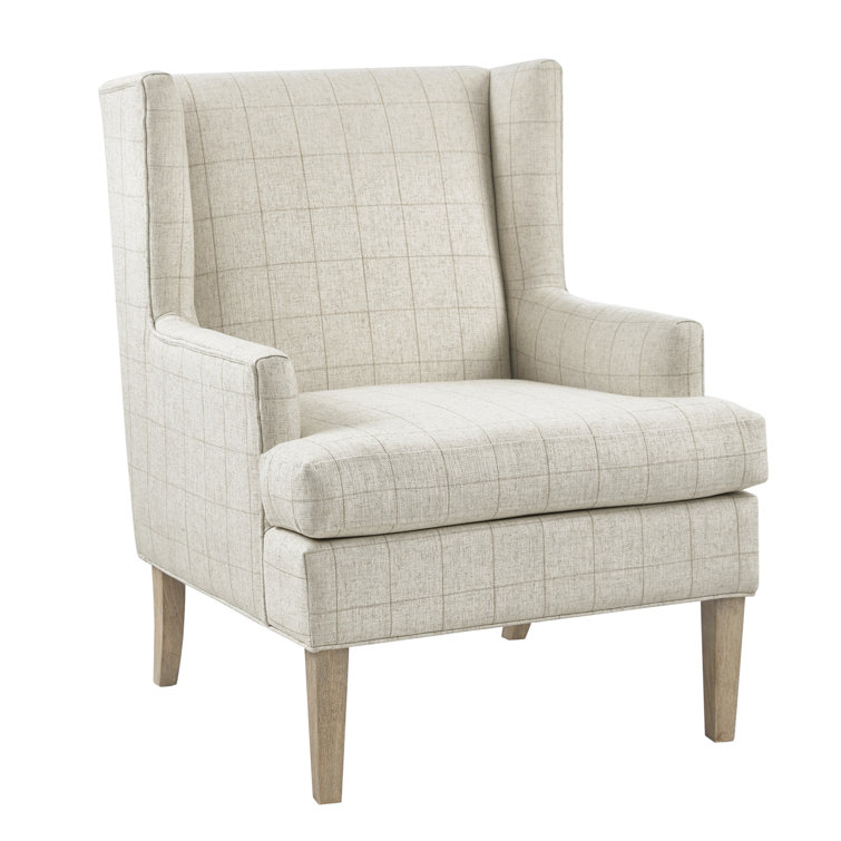 Beige Wood Classic Accent Armchair with Intricate Stitching
