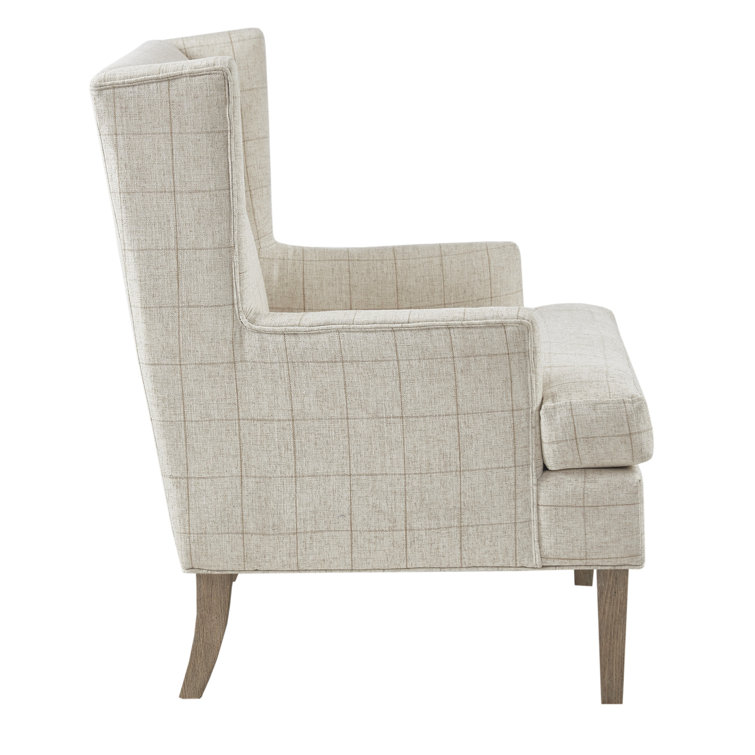 Beige Wood Classic Accent Armchair with Intricate Stitching