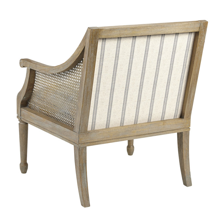Beige Upholstered Accent Chair with Cane Webbed Arms