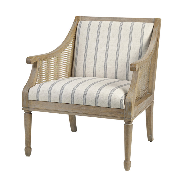 Beige Upholstered Accent Chair with Cane Webbed Arms