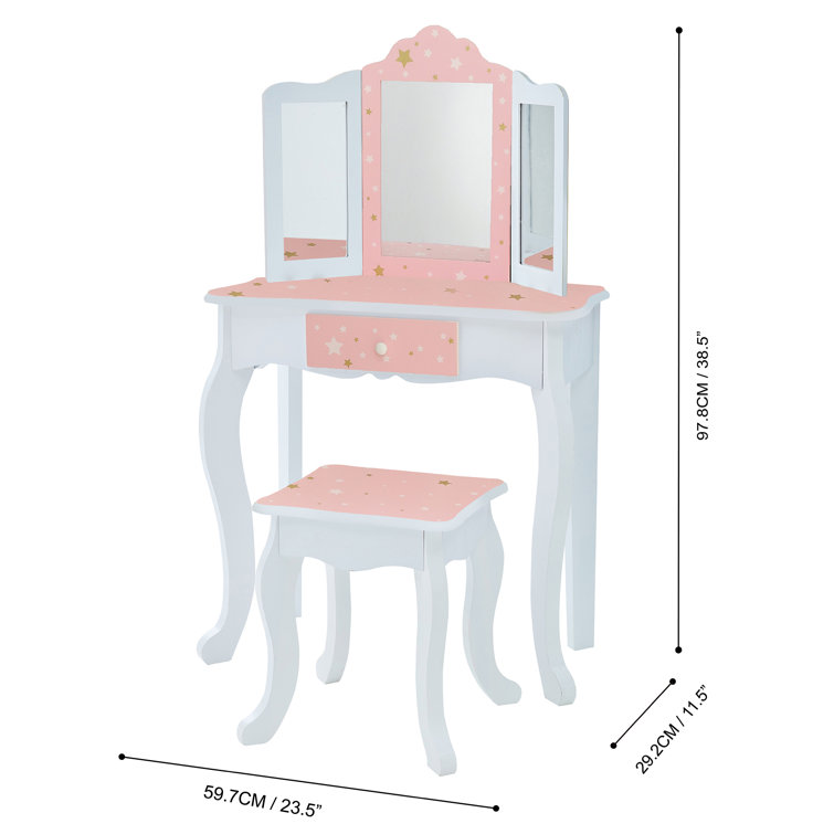 Gisele Blush Pink Star Print Kids Vanity Set with Bench