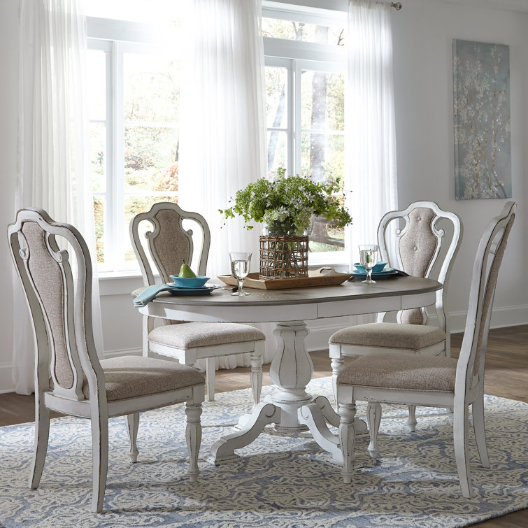 Ivory Tweed Upholstered White Wood Splat Back Side Chair