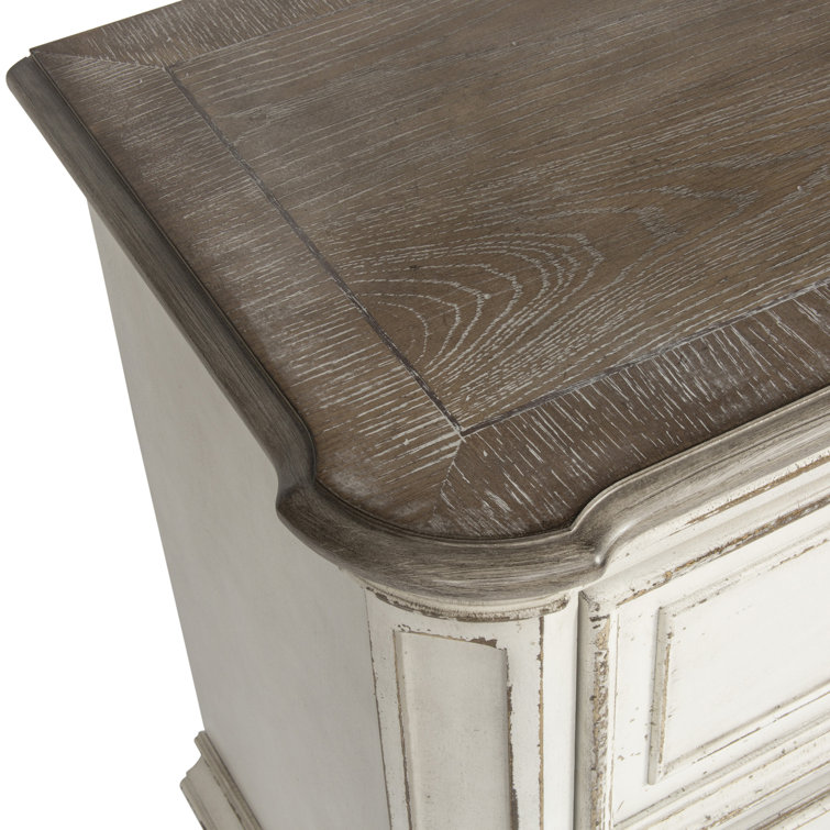 Elegant Whitewashed 2-Drawer Nightstand in Antique White with Bead Molding