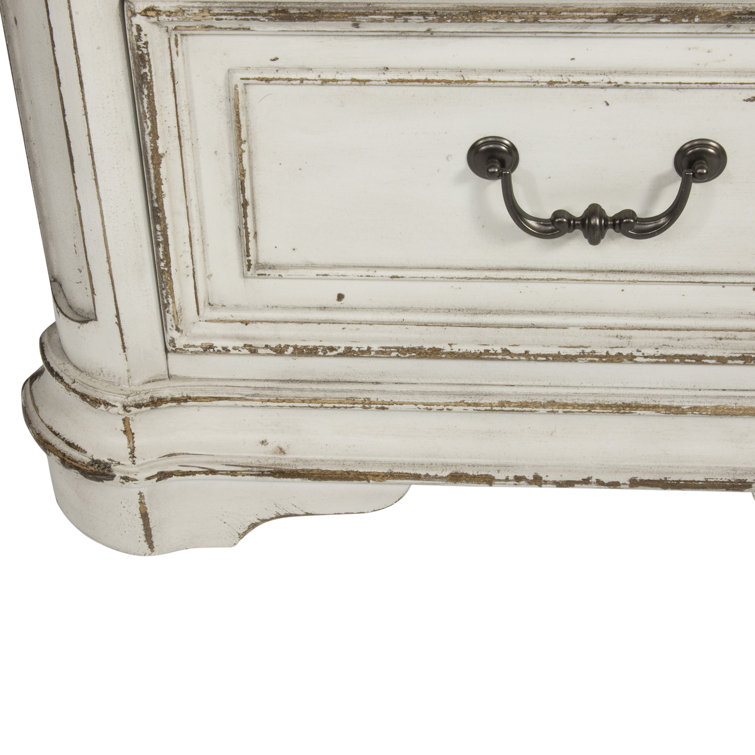 Elegant Whitewashed 2-Drawer Nightstand in Antique White with Bead Molding