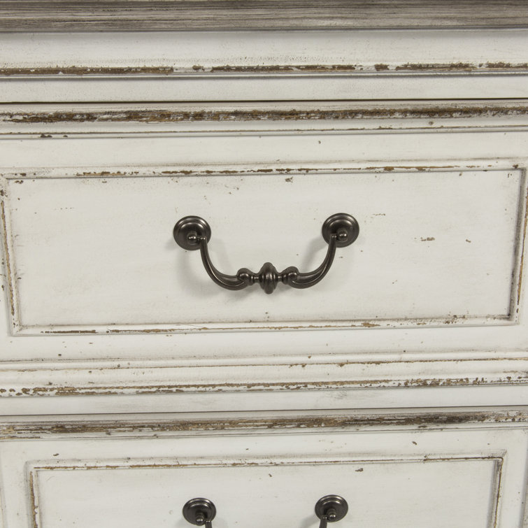 Elegant Whitewashed 2-Drawer Nightstand in Antique White with Bead Molding