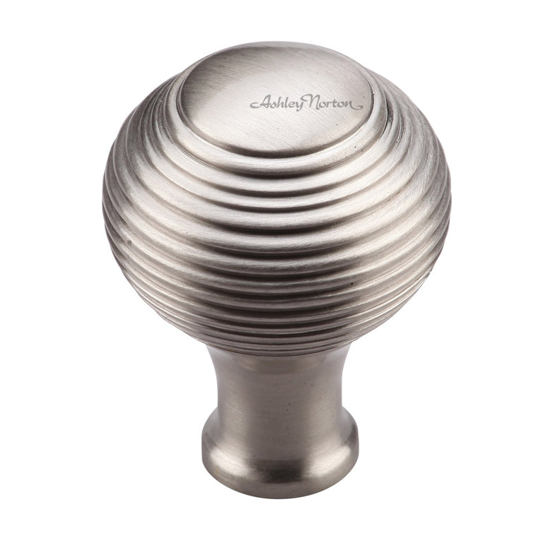 Brushed Nickel Round Reeded Cabinet Knob with Mounting Hardware