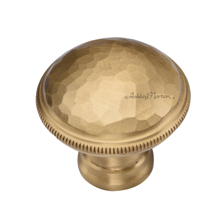 Brushed Brass Round Hammered Cabinet Knob with Mounting Hardware