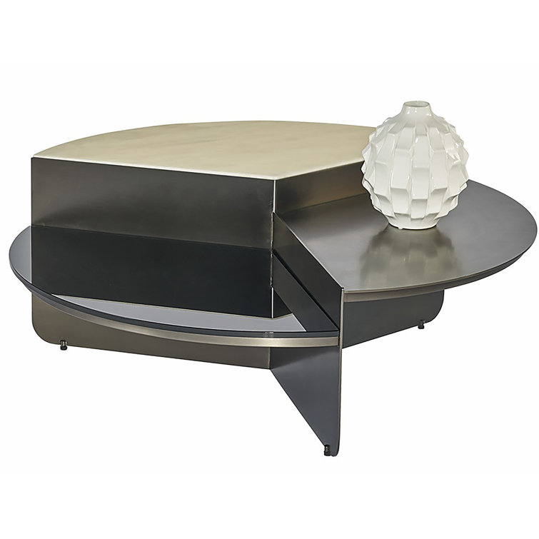 Alessia 42" Round White Marble and Glass Outdoor Coffee Table