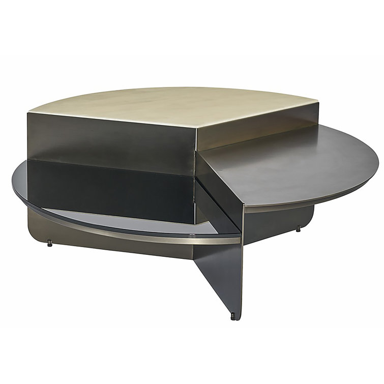 Alessia 42" Round White Marble and Glass Outdoor Coffee Table