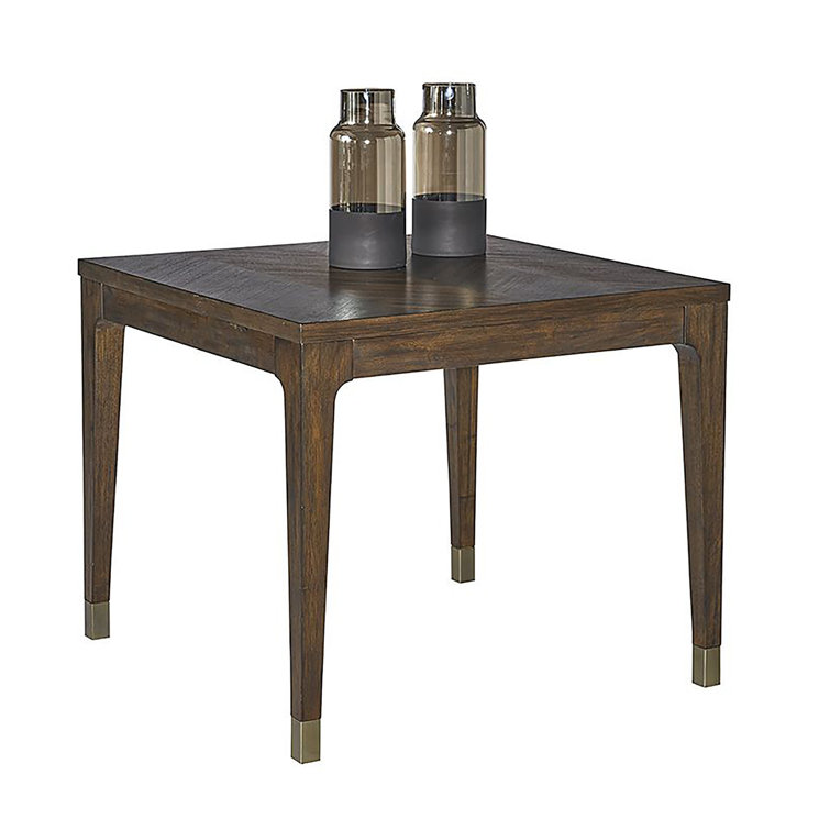 Square Brown Acacia Wood Dining Table with Chevron Pattern