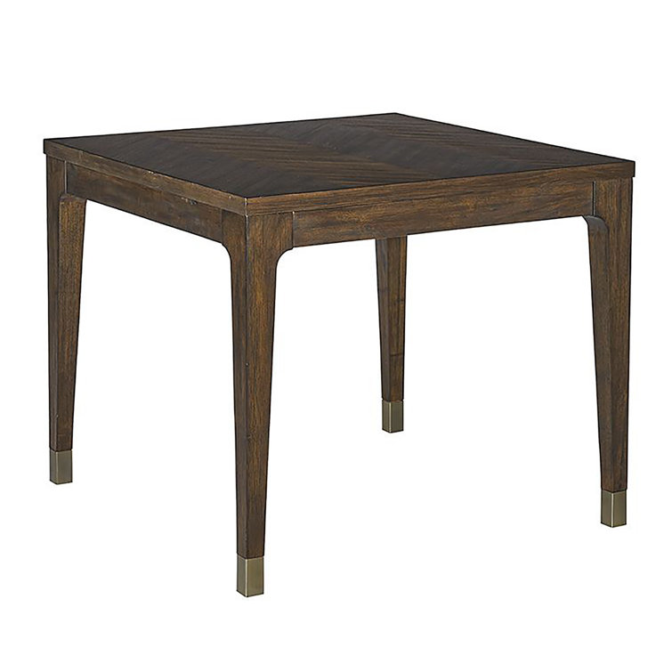 Square Brown Acacia Wood Dining Table with Chevron Pattern