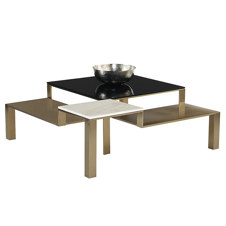 Gold and Black Square Marble Metal Coffee Table