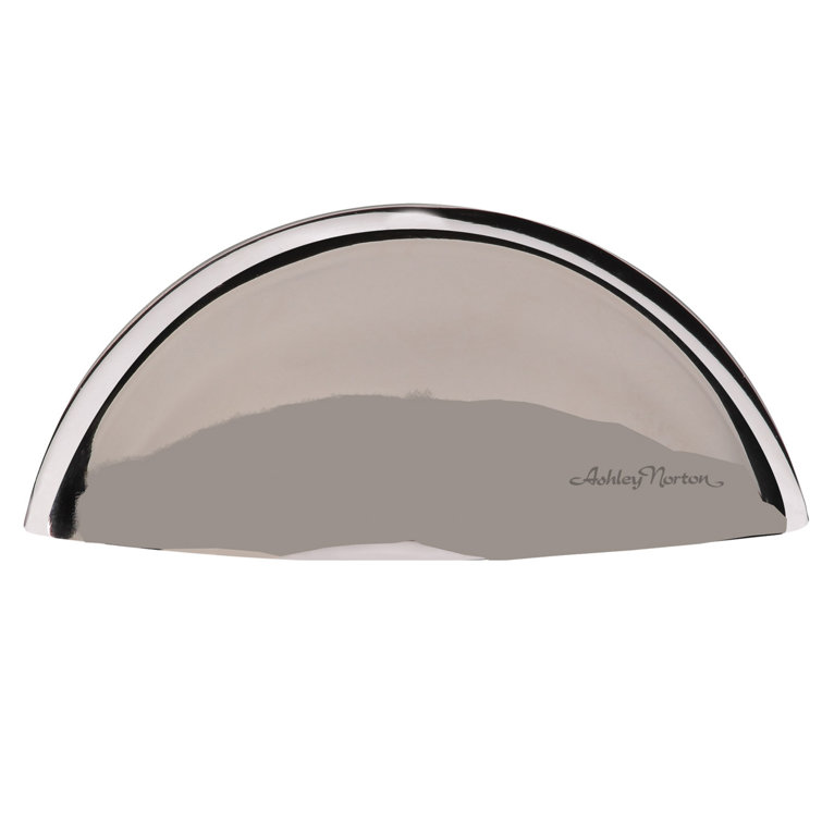 Polished Nickel Solid Brass Modern Cup Pull with Mounting Hardware