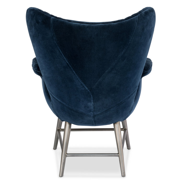 Contemporary Blue Velvet Wingback Arm Chair with Oak Legs