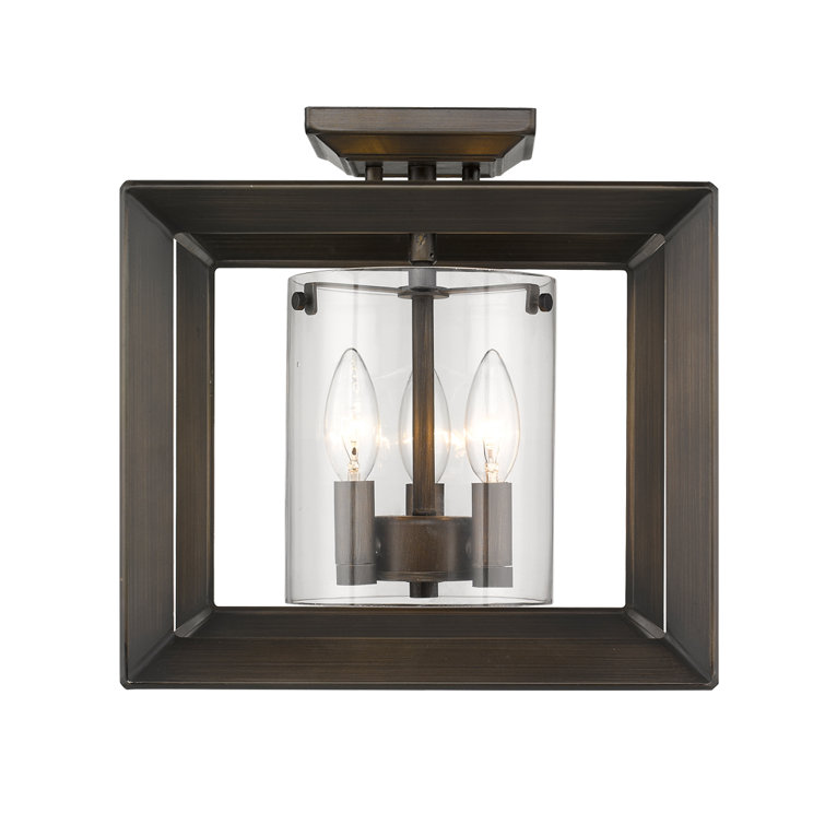 Gunmetal Bronze and Clear Glass Semi-Flush Mount Light