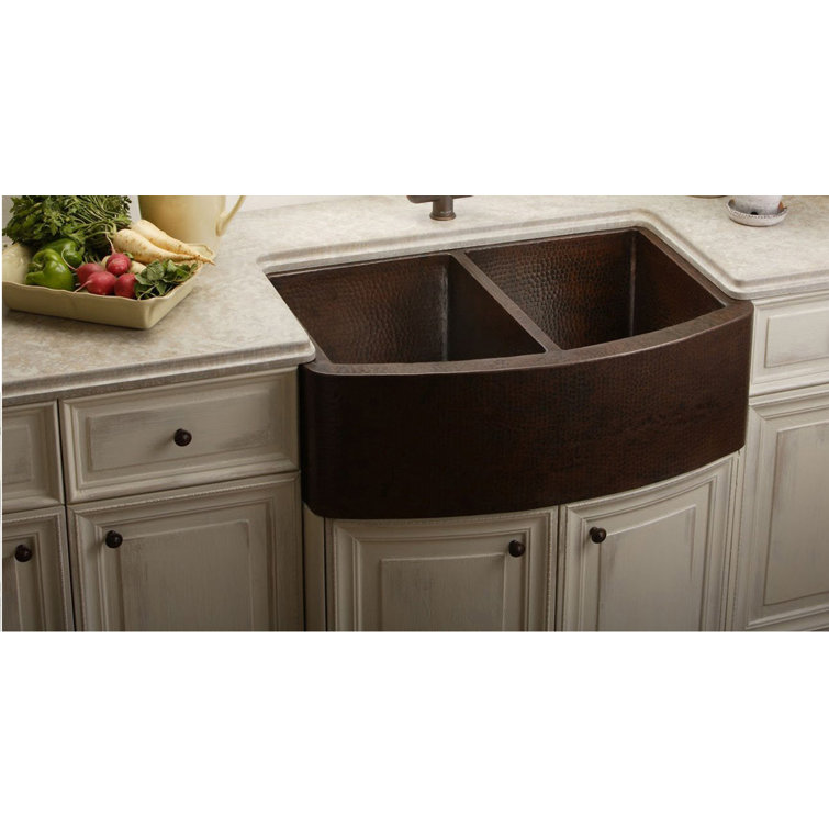 36'' Antique Copper Double Bowl Farmhouse Sink