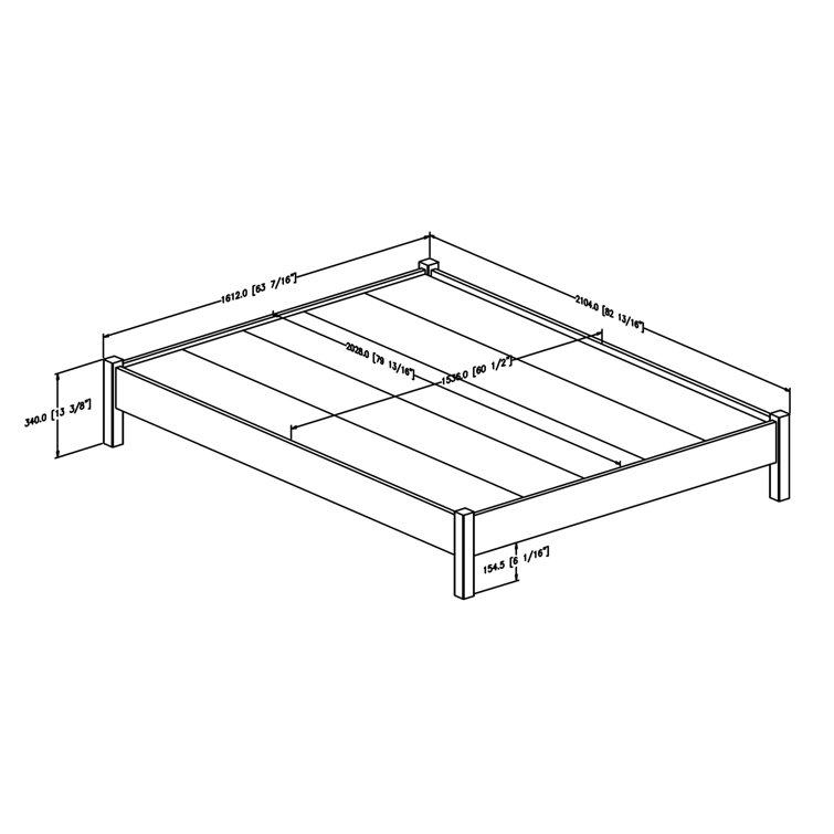 White Full Wood Frame Platform Bed with Square Legs