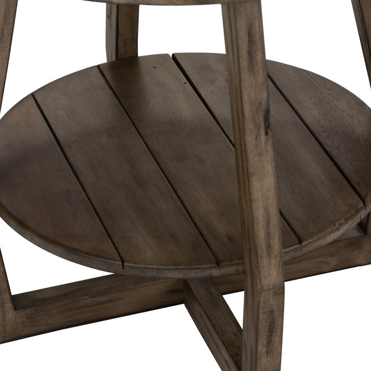 26" Brown Wood and Metal Round End Table