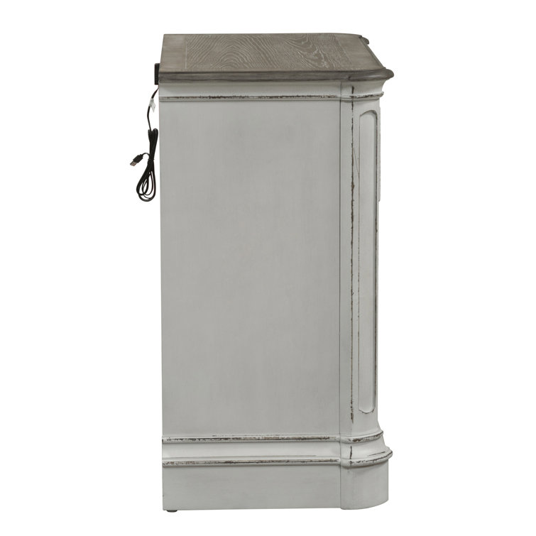 Magnolia Manor Antique White 3-Drawer Bedside Chest with Charging Station