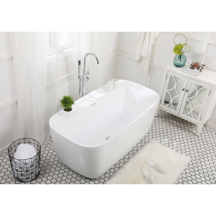 Elegant Glossy White Acrylic Soaking Bathtub 59"