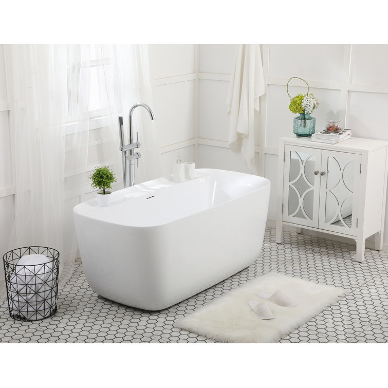 Elegant Glossy White Acrylic Soaking Bathtub 59"