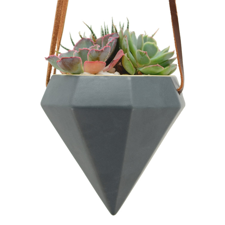 Guilford Glam Modern Dark Grey Ceramic Cone Hanging Planter