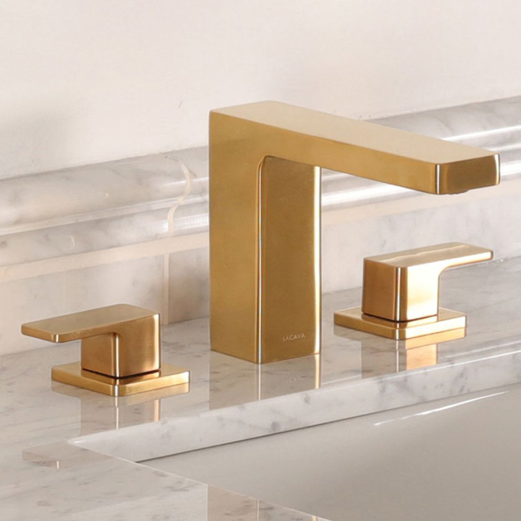 Brushed Gold Widespread Bathroom Faucet with Square Neck Spout