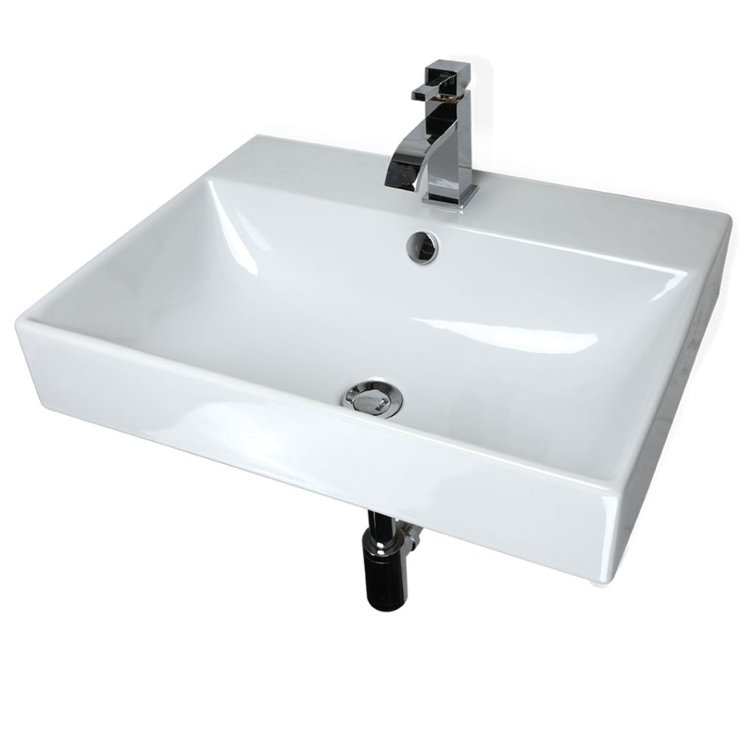 Aquasei 24'' White Porcelain Wall-Mount Bathroom Sink with Overflow