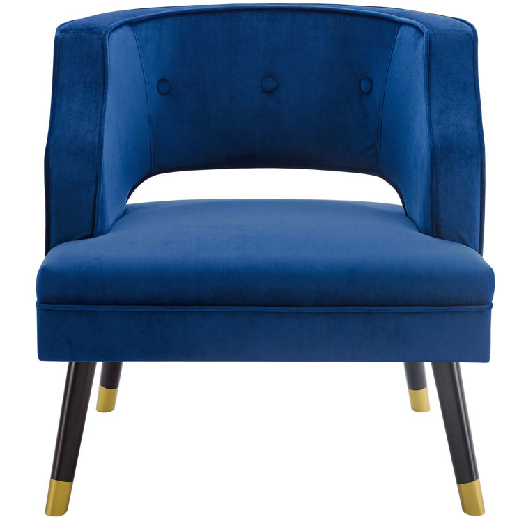 Elegant Navy Blue Velvet Wood Accent Chair with Tufted Back