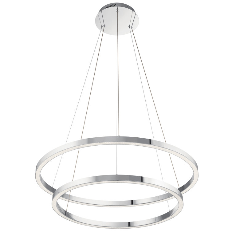 Chrome LED Ring Chandelier with Etched Acrylic Shade