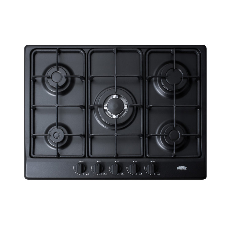 27" Black Stainless Steel 5-Burner Gas Cooktop with Cast Iron Grates