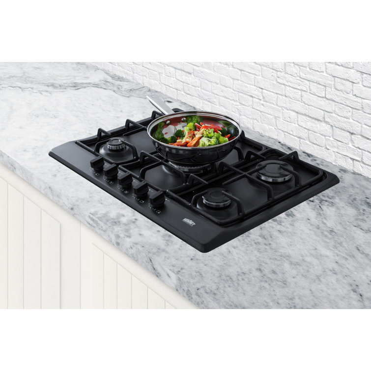 27" Black Stainless Steel 5-Burner Gas Cooktop with Cast Iron Grates