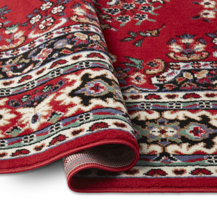 Red and Cream Synthetic Oriental Area Rug, 5'2" x 7'4"