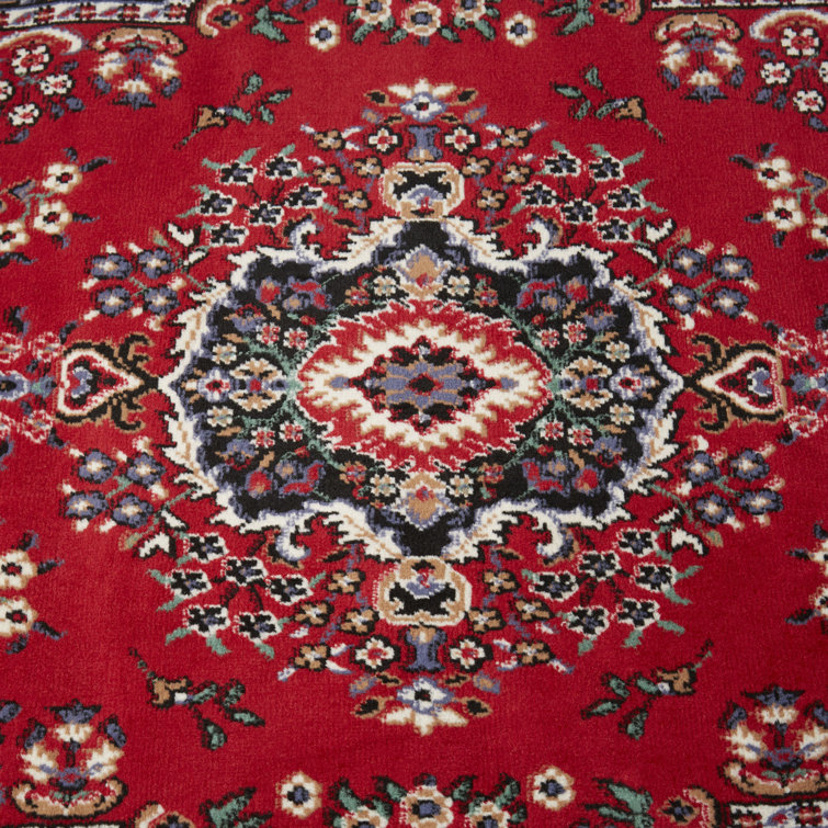 Red and Cream Synthetic Oriental Area Rug, 5'2" x 7'4"