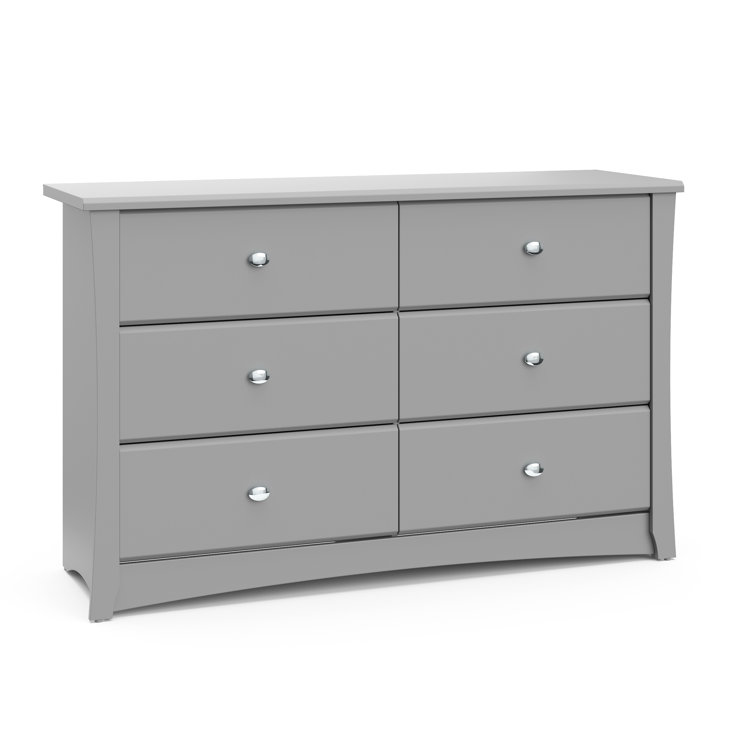 Pebble Gray 6-Drawer Double Nursery Dresser with Metal Knobs