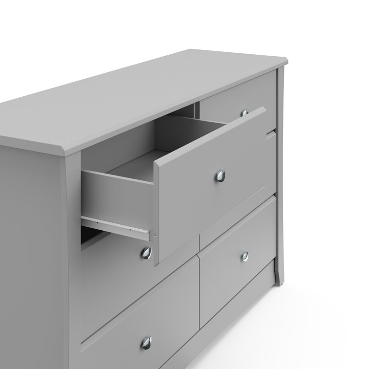 Pebble Gray 6-Drawer Double Nursery Dresser with Metal Knobs