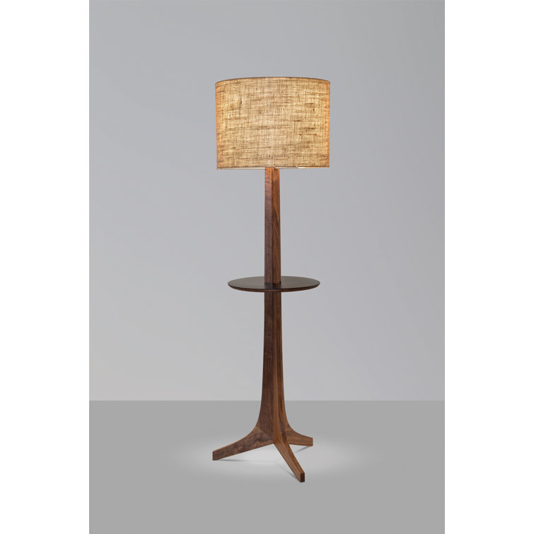 Modern Tripod White Burlap Shade Floor Lamp with Walnut Accents