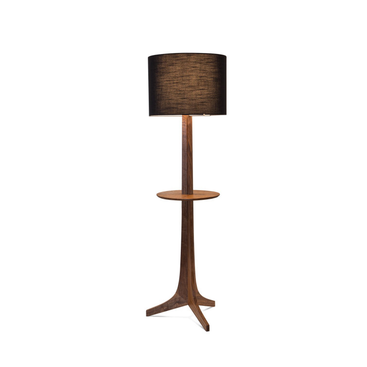 Nauta 59" Brushed Aluminum & Dark Walnut Tripod Floor Lamp with Black Amaretto Shade