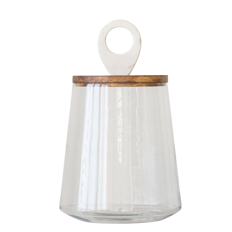 Clear Glass Canister with Mango Wood and Marble Lid
