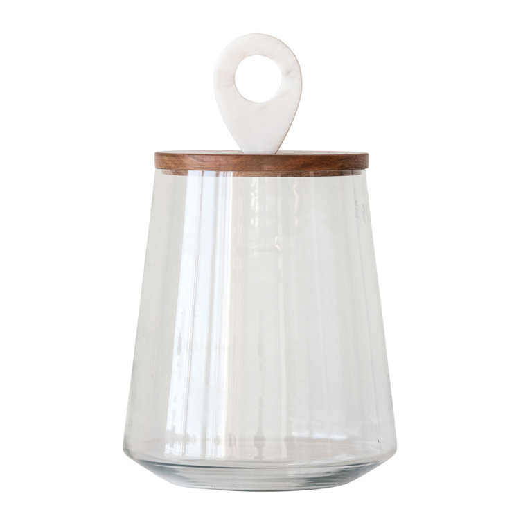 Small Clear Glass Jar with Mango Wood and Marble Lid